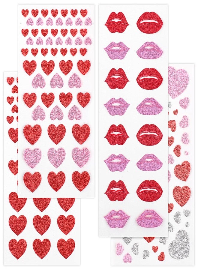 MANGOIT Red Pink Heart Face Gems, Valentine's Day Self Adhesive Face Gems Rhinestones Glitter Stickers, Heart Accessories for Makeup, Rave Accessories for Women, Kiss Jewels for Body, Eye, Hair 4 Sheets - Image 1